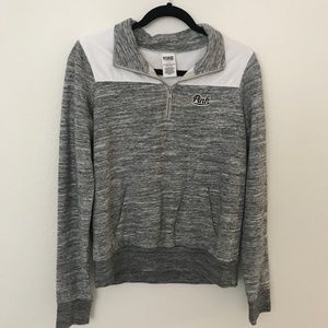 VS Pink Light Grey Marl Quarter Zip with logo